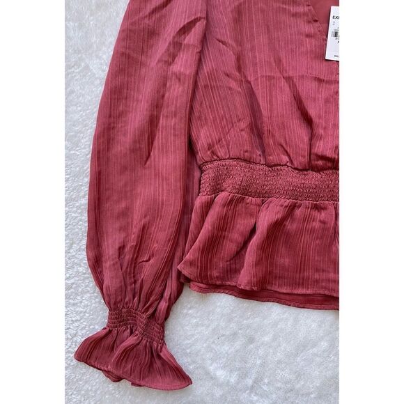 NWT Express Textured Satin Smocked Peplum Top - Picture 5 of 15